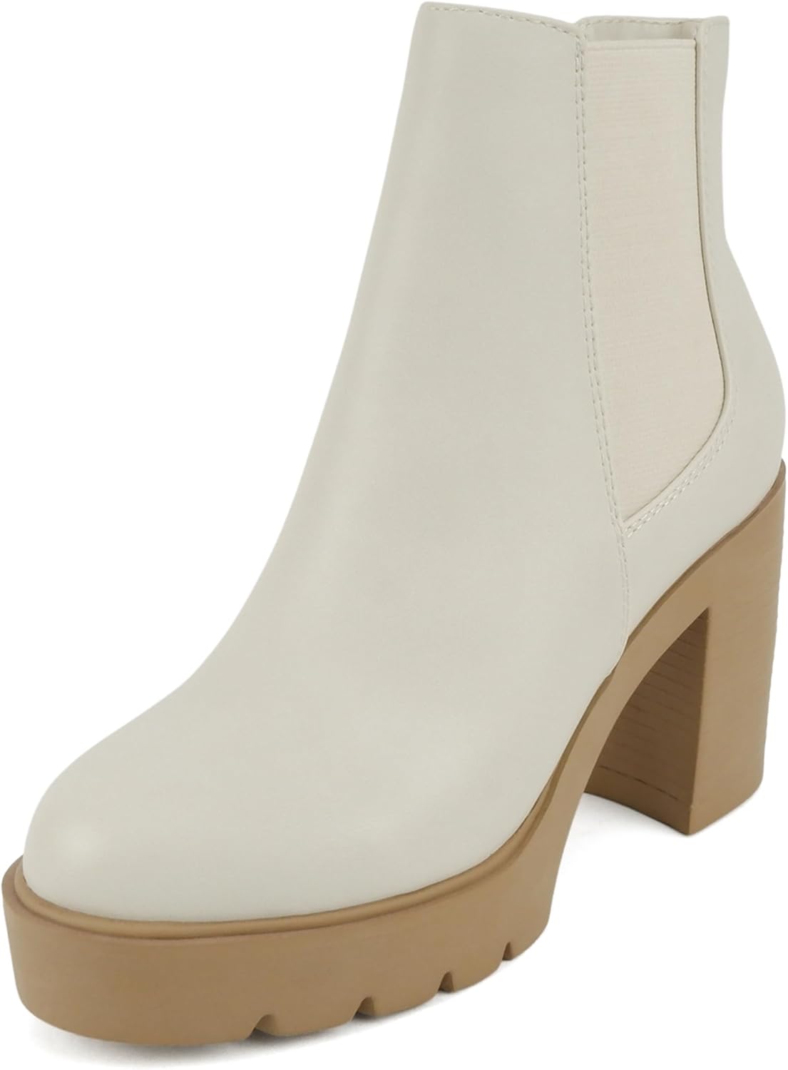 Soda EDITOR ~ Women Lug Sole High Heel Chelsea Fashion Ankle Boot w/Double Elastic Gore - Image 2