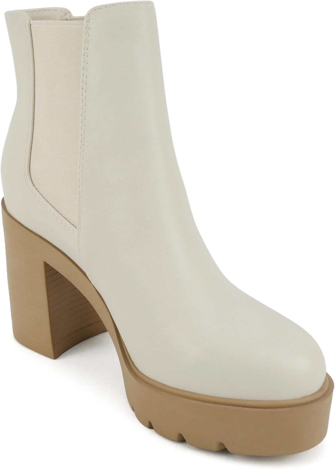 Soda EDITOR ~ Women Lug Sole High Heel Chelsea Fashion Ankle Boot w/Double Elastic Gore - Image 5