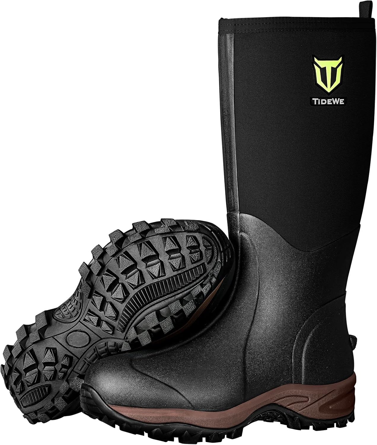 TIDEWE Rubber Neoprene Boots Men And Women, Waterproof Sturdy 6mm Neoprene Boot, Rain Boot Hunting Boot Arctic Outdoor Boot(Black, Brown & Next Camo G2)